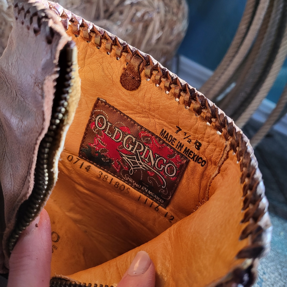 Old Gringo Brown Side Fringe Leather Heeled Boots - Picture 6 of 7